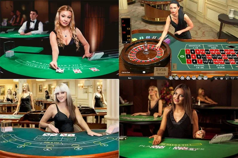 Pemain melihat ruang kasino live mobile dengan dealer dan panel meja